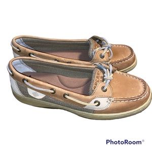 Sperry Women's Core Angelfish 2-Eye Boat Shoe Size 7 Memory Foam Linen/Oat.